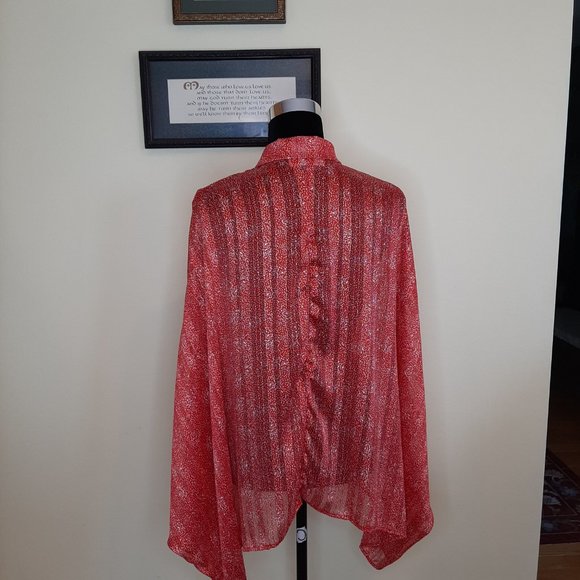 Bucket List Lightweight Button Down Batwing Blouse - Picture 5 of 10